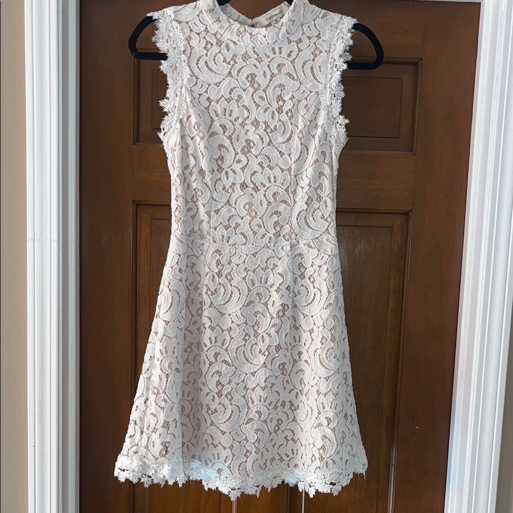 Francesca’s Elegant High Neck Open Back White Lace Dress - Size M